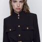 Belt Button Decoration Slim Fit Figure Flattering Blazer Coat