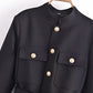 Belt Button Decoration Slim Fit Figure Flattering Blazer Coat