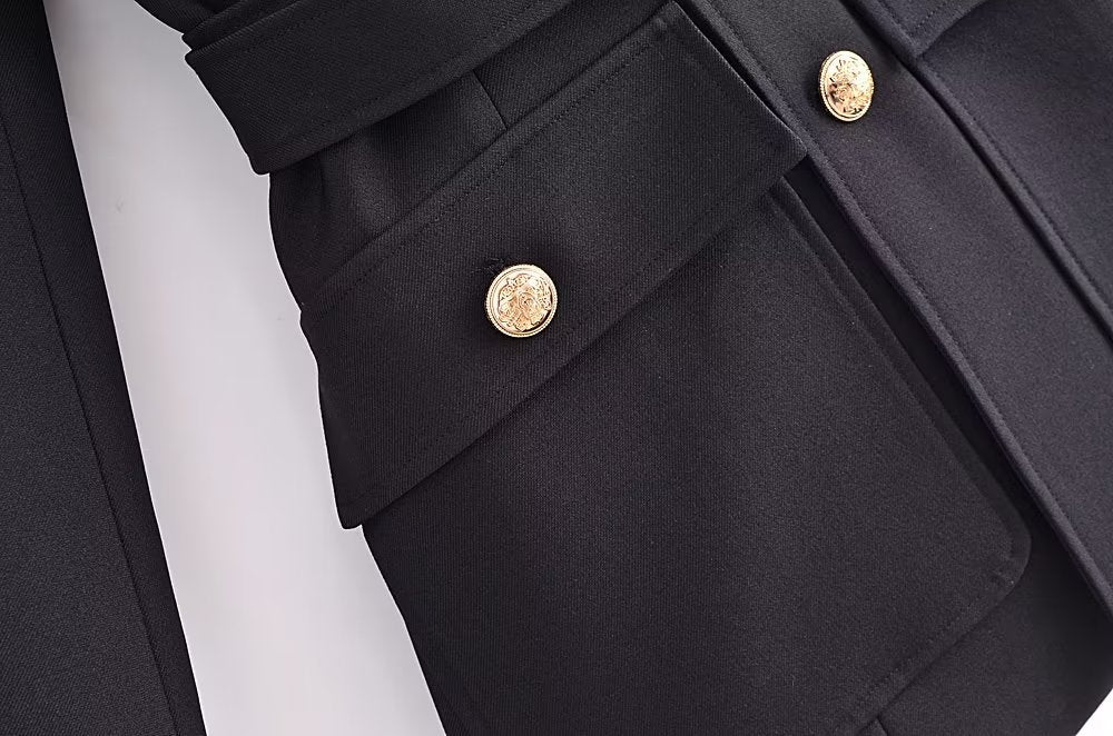 Belt Button Decoration Slim Fit Figure Flattering Blazer Coat