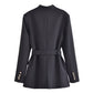 Belt Button Decoration Slim Fit Figure Flattering Blazer Coat