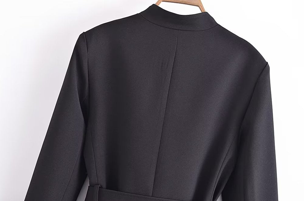 Belt Button Decoration Slim Fit Figure Flattering Blazer Coat