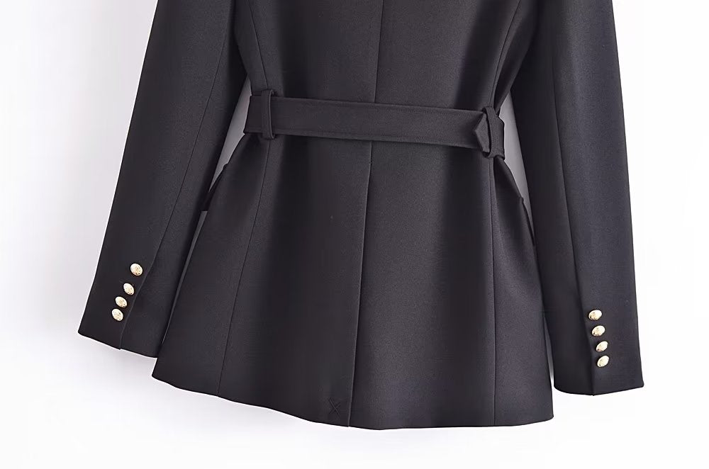Belt Button Decoration Slim Fit Figure Flattering Blazer Coat