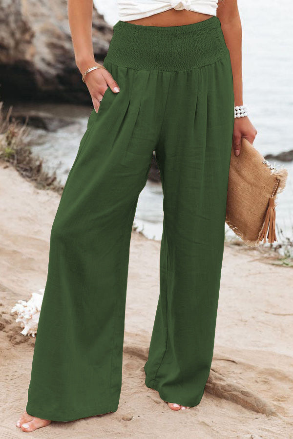 Maryangel Rebel women's cotton linen wide leg pants in solid color with elastic waist, perfect for casual spring and summer wear.