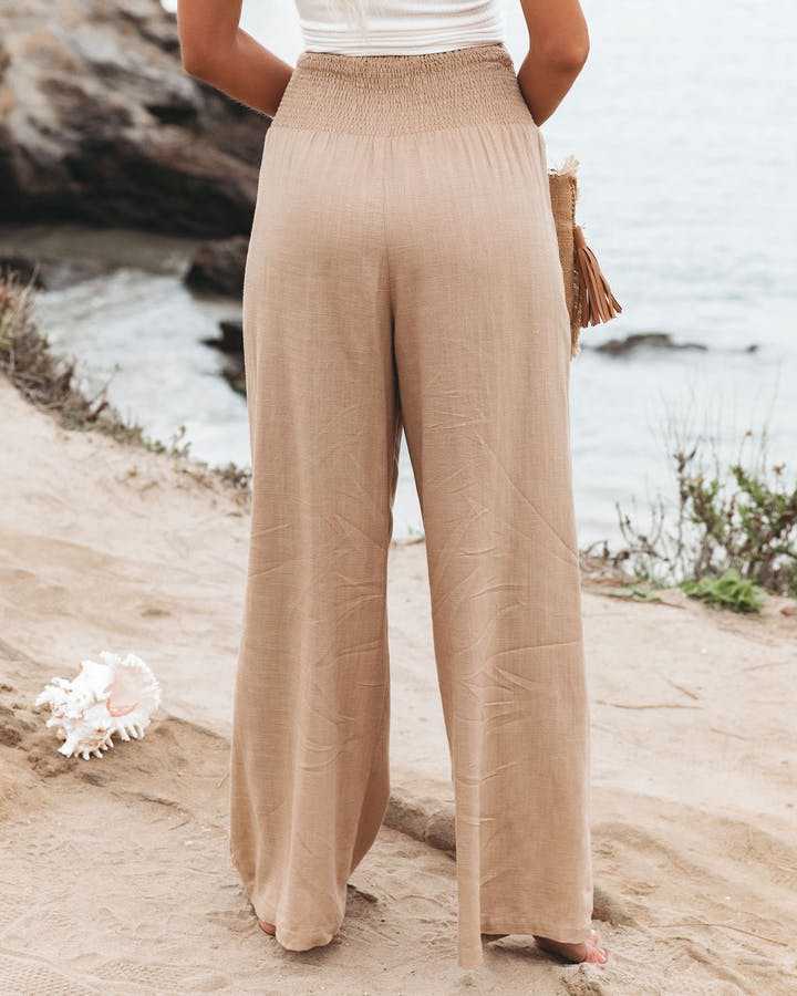 Maryangel Rebel women's cotton linen wide leg pants in solid color with elastic waist, perfect for casual spring summer wear.
