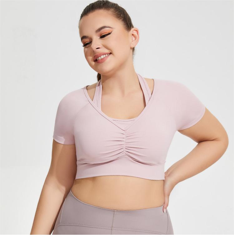 Grande taille licou Yoga vêtements poitrine Pad femmes Sexy course exercice sous-vêtements court t-shirt à manches longues vêtements d'entraînement haut