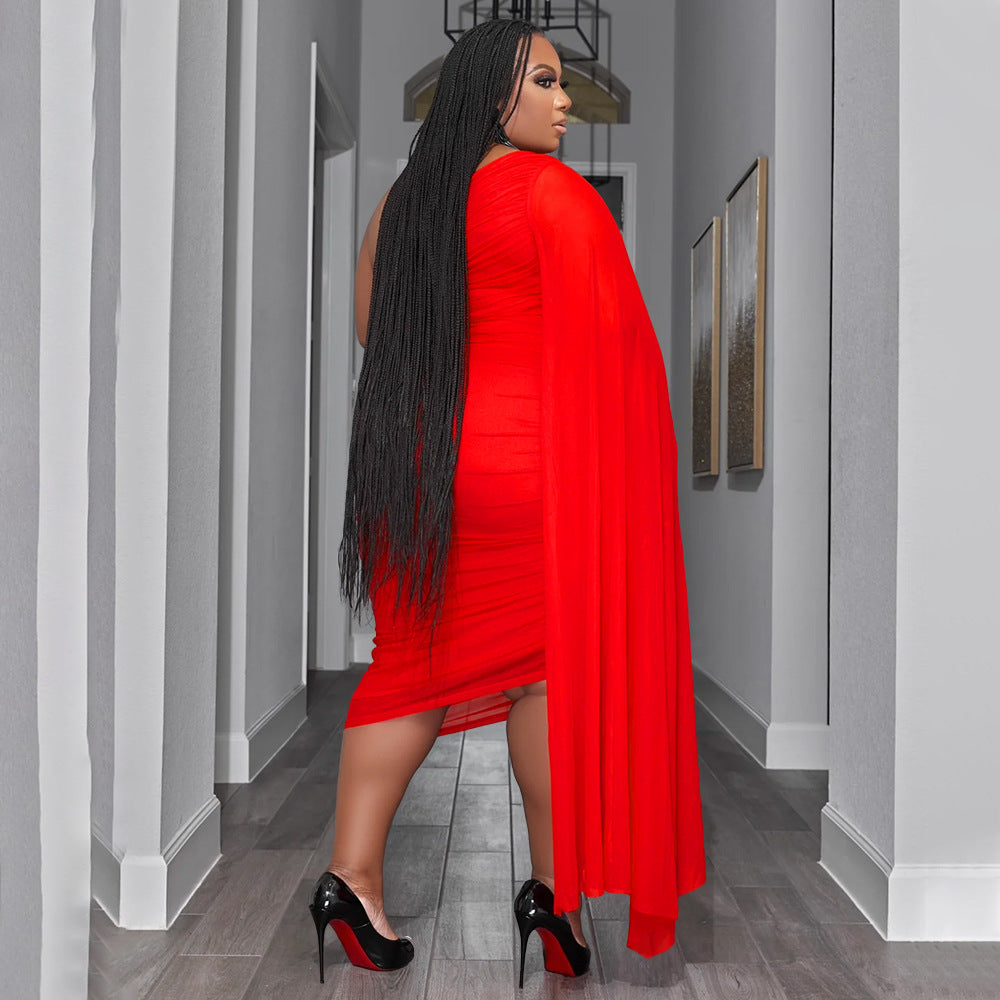 Plus size women's two-piece set by Maryangel Rebel featuring a high elastic diagonal collar and long train sleeves.