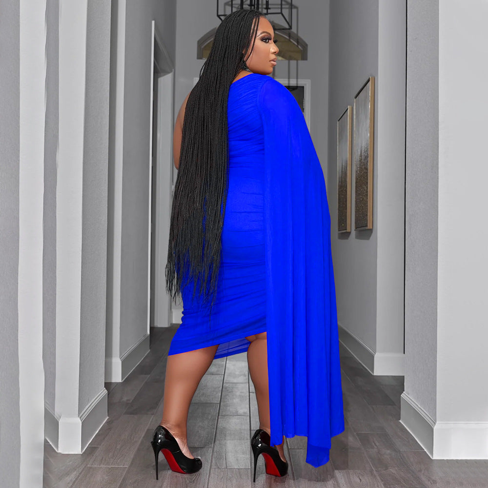 Plus size women's two-piece set by Maryangel Rebel featuring high elastic diagonal collar and long train sleeves.