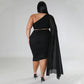 Plus size women's two-piece set by Maryangel Rebel with high elastic diagonal collar and long train sleeves.