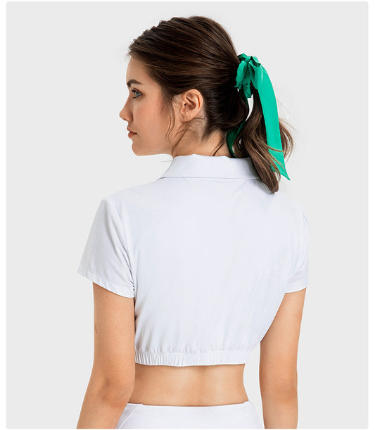 Water Cooled Cooling Wicking Sports Short Sleeve Women Shrink Hem with Chest Pad Quick Drying Breathable Polo Shirt