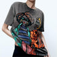 Loose All Matching Girl Printed Pattern Round Neck Short Sleeve T Shirt