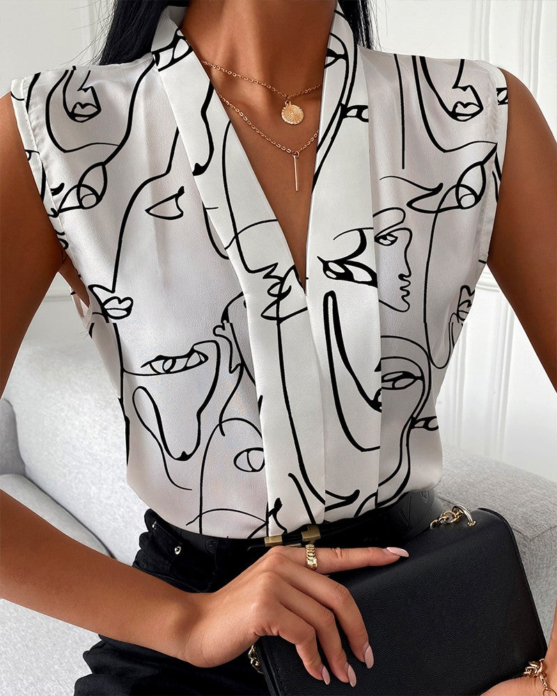 Chemise d'été décontractée sans manches à col en V pour femmes