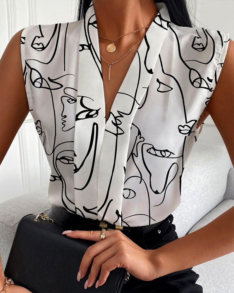Chemise d'été décontractée sans manches à col en V pour femmes