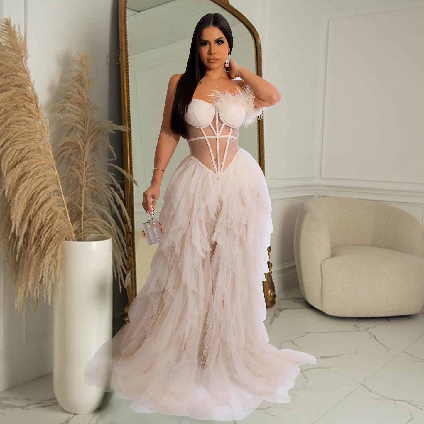 Amara Sleeveless Wrap Mesh Maxi Party Dress
