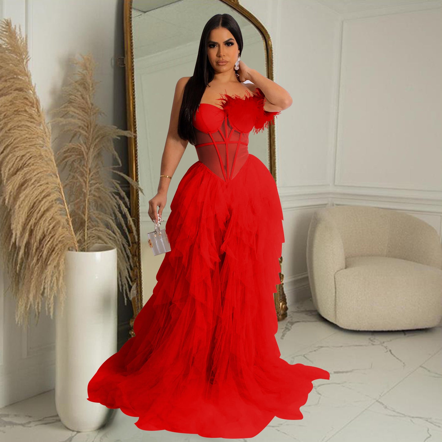 Amara Sleeveless Wrap Mesh Maxi Party Dress