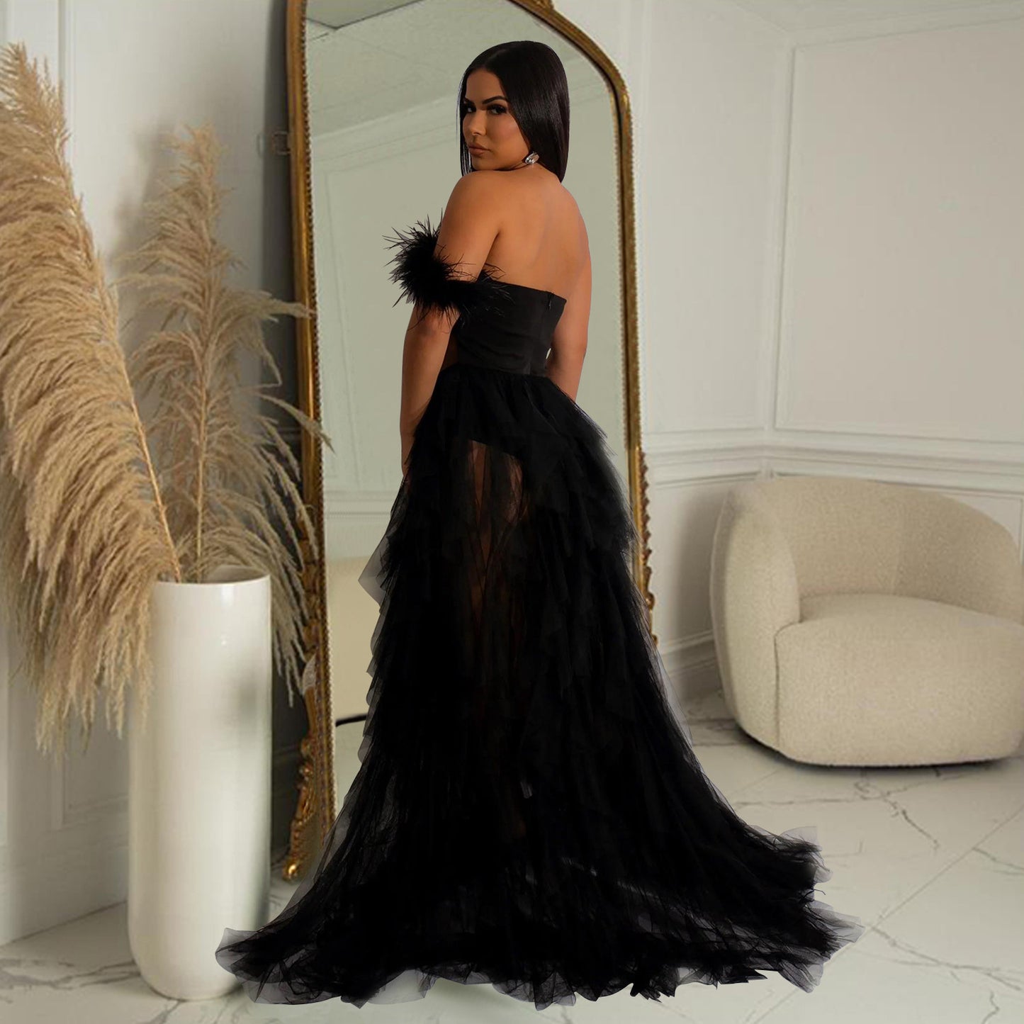 Amara Sleeveless Wrap Mesh Maxi Party Dress