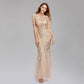Plus size Maryangel Rebel evening dress featuring sequin mesh and a fishtail design for a slim fit, perfect for formal occasions.