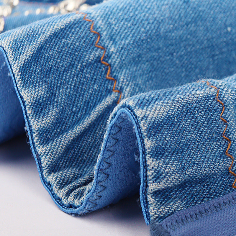 Maryangel Rebel denim beaded tube top, cropped camisole for women, perfect for summer dancing and body shaping.