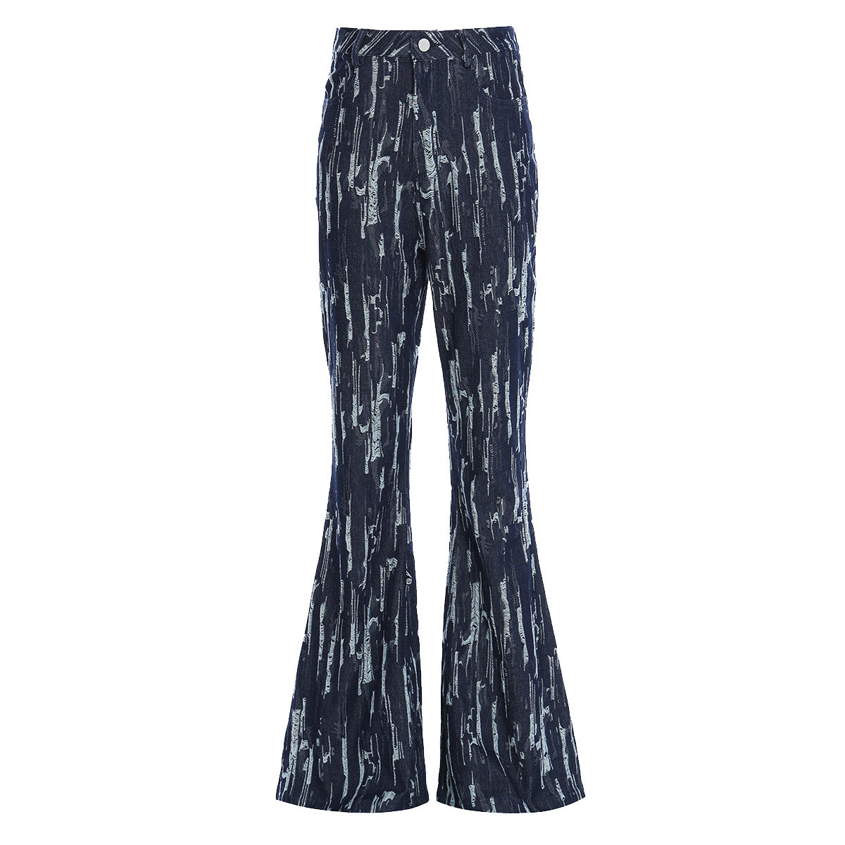 Maryangel Rebel women's retro modern bell bottom jeans with a worn-out texture, showcasing casual style and unique design.