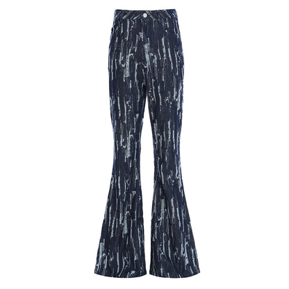 Maryangel Rebel women's retro modern bell bottom jeans with a worn-out texture, showcasing casual style and unique design.