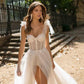 Women’s Maryangel Rebel sexy backless wedding dress with see-through design and side split, displayed on a mannequin.