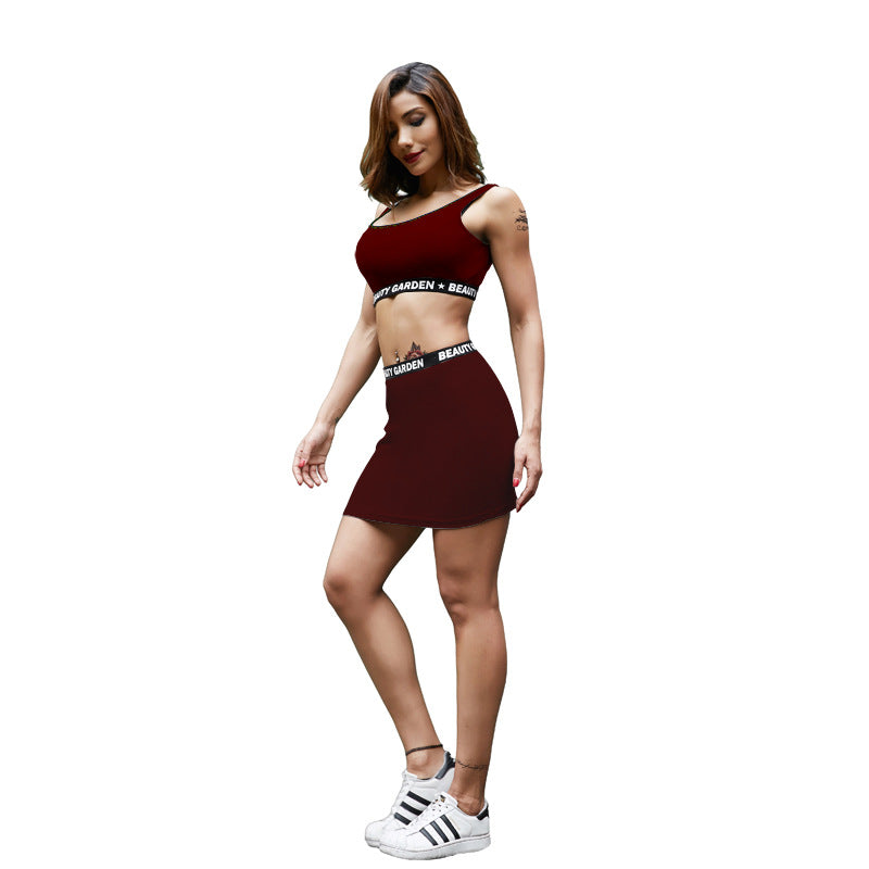Spring Summer Casual Suit Office Cropped Tank Top Top Two-Piece Suit Skirt