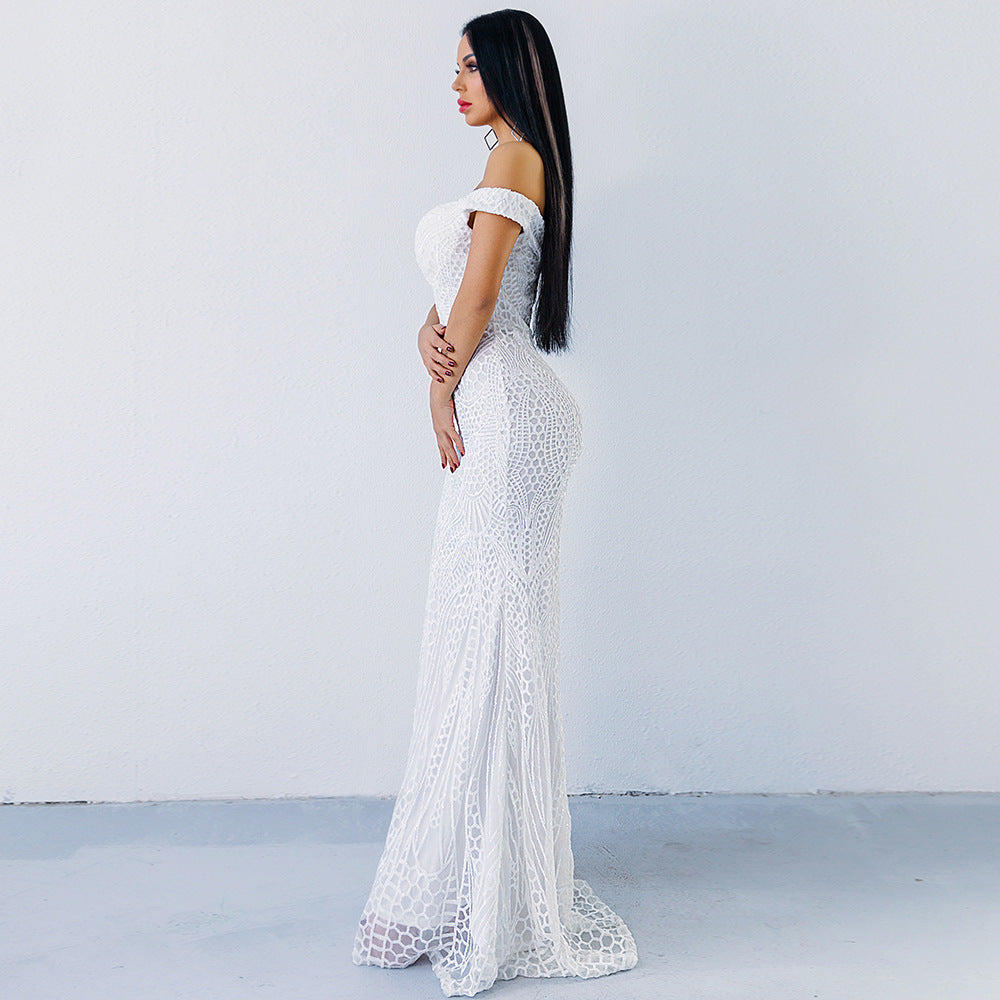 Maryangel Rebel women's sexy sequined tube top fishtail dress, perfect for banquets and formal events.