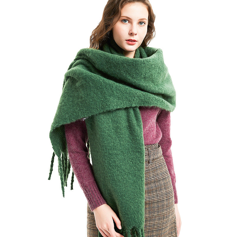 Autumn Winter Thick Tassel Circle Sand Solid Color Scarf Women Thickened