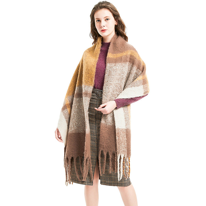 Thick Tassel Thick Braid Ring Sand Plaid Scarf Autumn Winter Thickening Double Sided Stitching Scarf Shawl