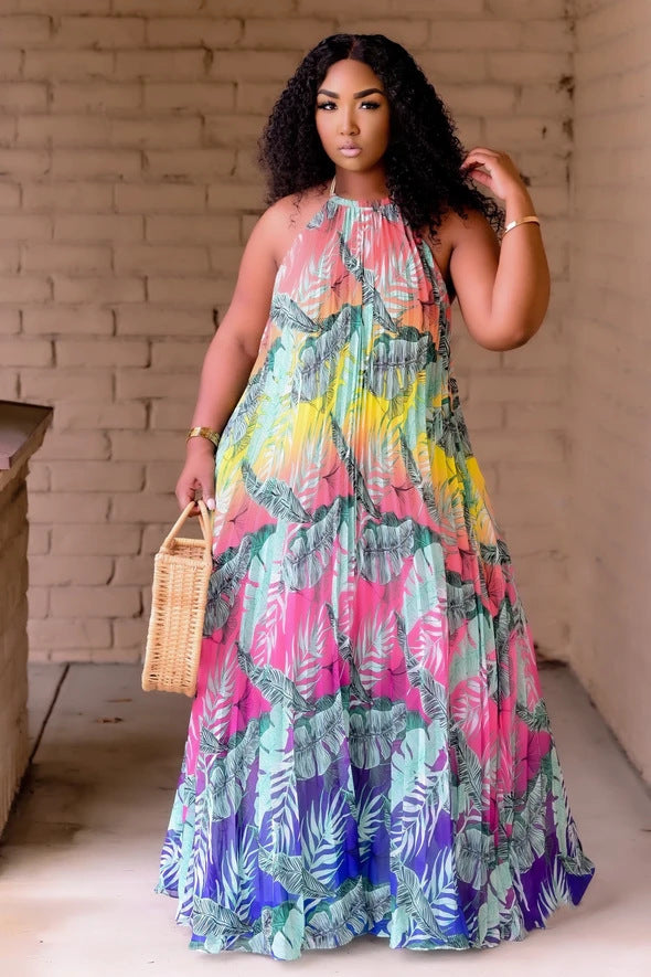 Plus size Maryangel Rebel digital printing large swing dress in vibrant colors, showcasing a flowing silhouette and stylish design.