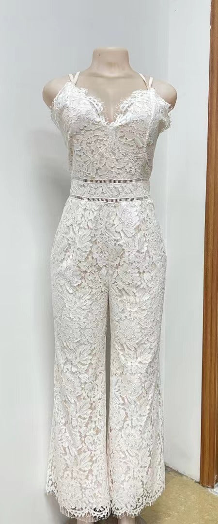 New Design Summer Sexy Elegant Women Clothing Lace  Mid Waist Casual  Smooth Lining Jumpsuit
