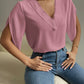 Maryangel Rebel women's short sleeve chiffon shirt in solid color with V neck and lace detailing for spring summer.