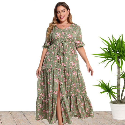 Plus size summer bohemian print loose dress by Maryangel Rebel, featuring a flowy design and vibrant patterns.