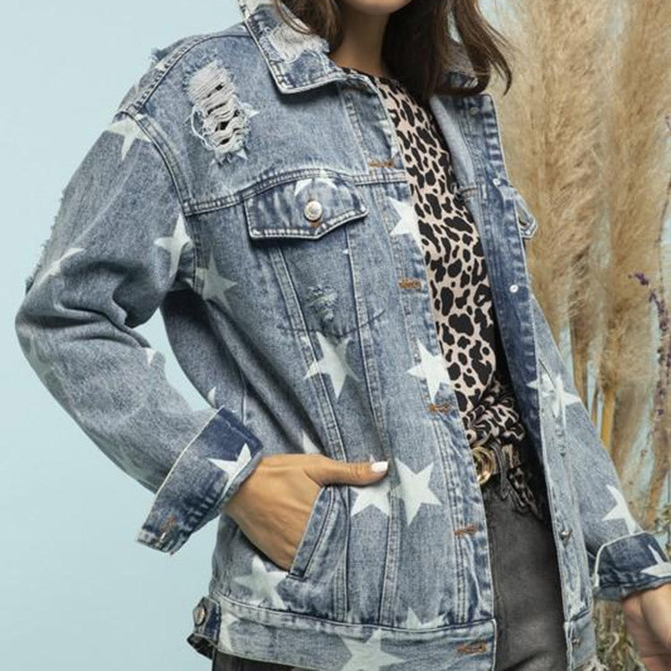 Maryangel Rebel loose denim jacket for women with vintage ripped details and a relaxed fit.