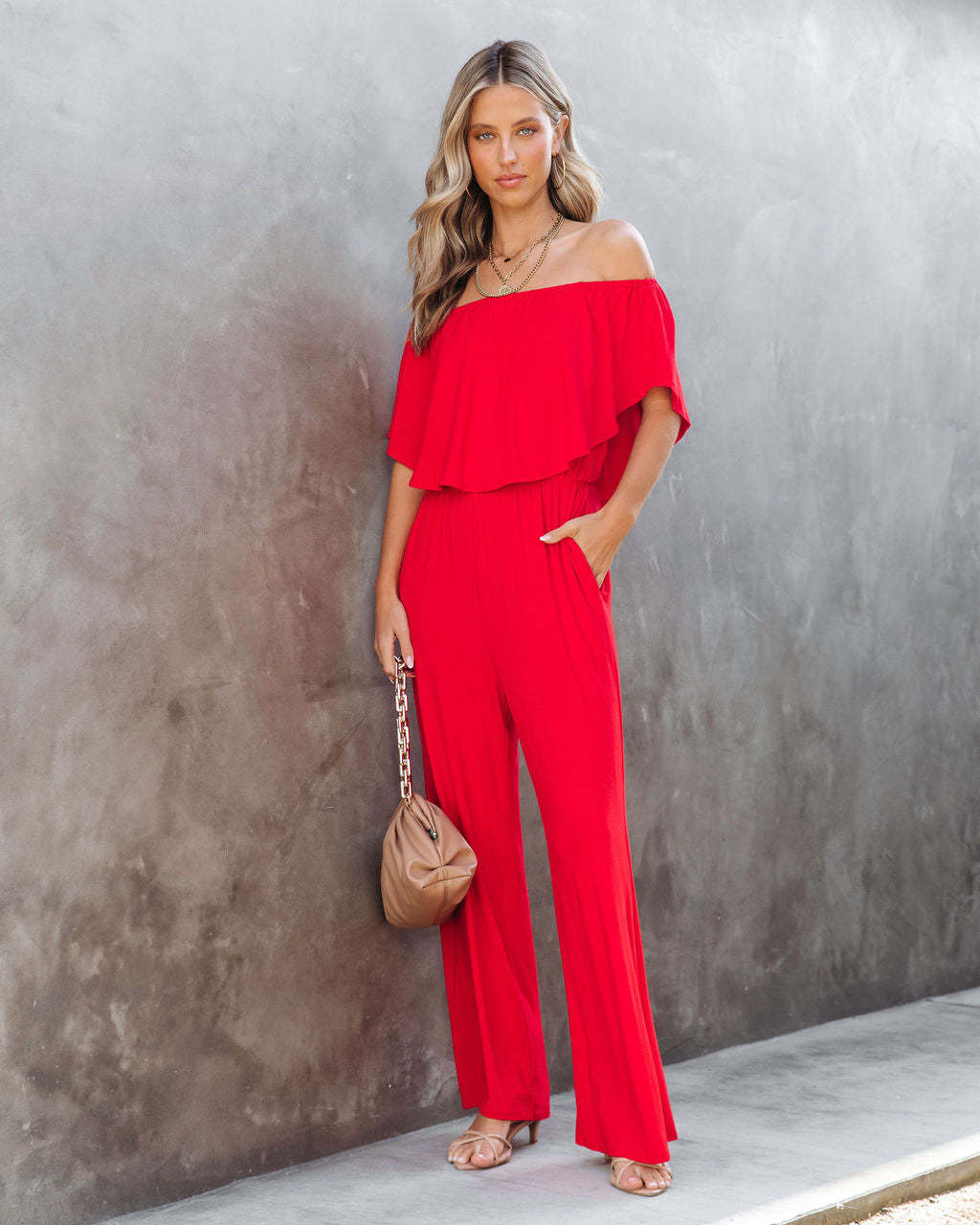 Off-shoulder elegant jumpsuit by Maryangel Rebel, featuring a stylish design perfect for spring and summer wear.