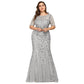 Plus size Maryangel Rebel evening dress featuring sequin mesh and a fishtail design, showcasing a slim fit and sexy style.