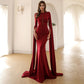 Maryangel Rebel women's maxi dress with fishtail design and bell sleeves in solid color, perfect for formal occasions.