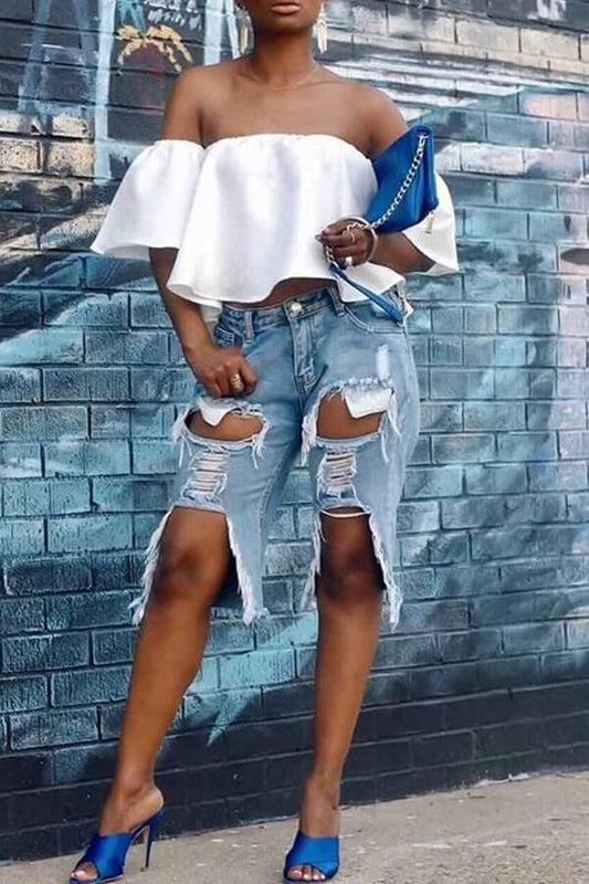 Maryangel Rebel sexy stretch denim cropped pants in a stylish fit, showcasing a trendy design and versatile blue fabric.