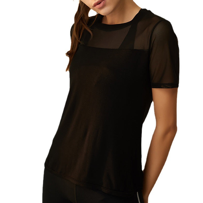 Quick-Drying Yoga Fitness Sportswear Breathable Mesh Stitching Running Exercise T-shirt Women