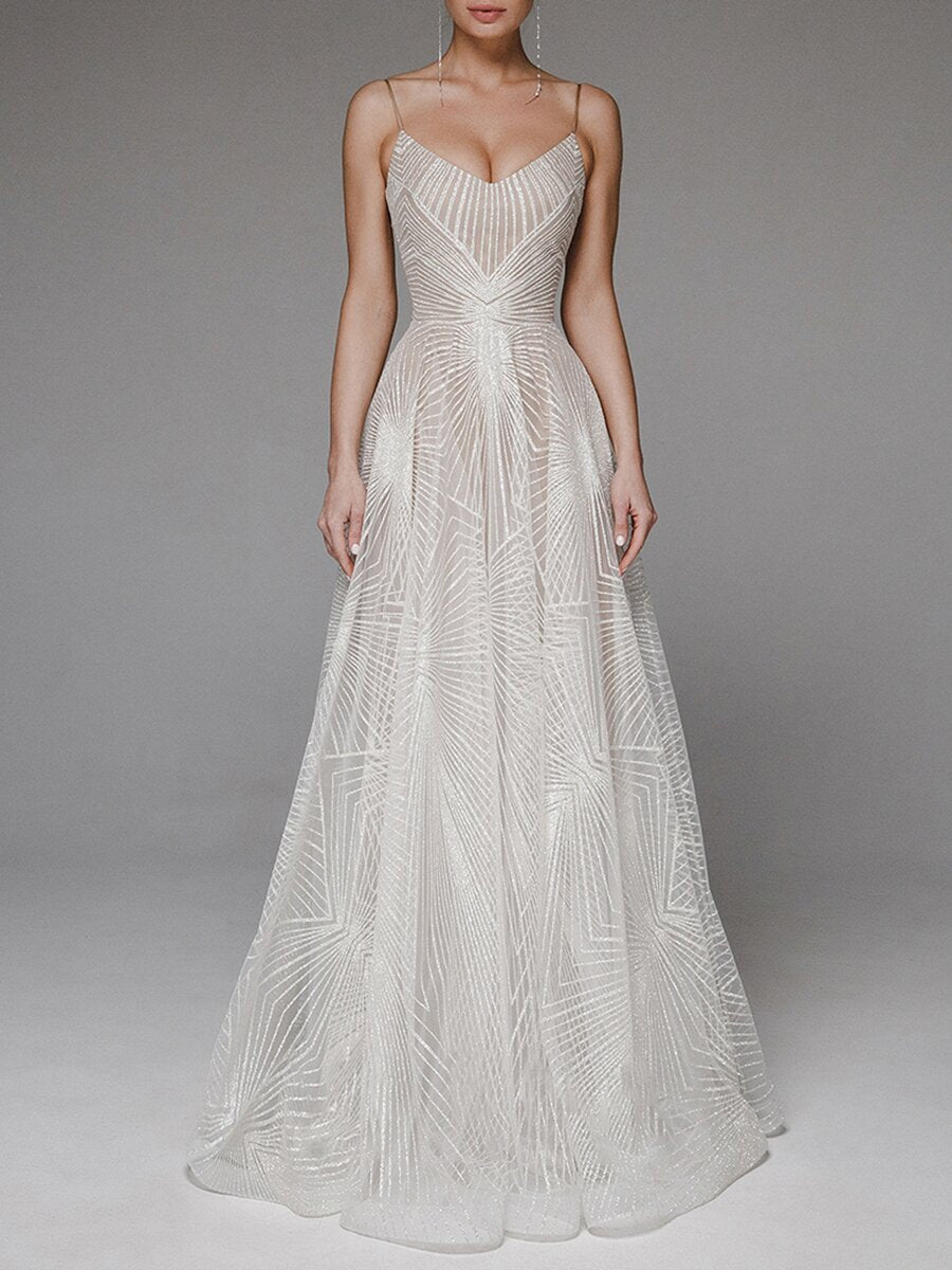 Maryangel Rebel women's V neck maxi dress featuring sexy straps and intricate embroidery, perfect for weddings.