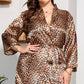 Grande taille russe américain émulation soie chemise de nuit à manches longues vêtements de maison femmes imprimé léopard portable