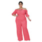 Combinaison à jambes larges et à bretelles de couleur unie de grande taille pour femmes