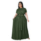 Plus size women’s solid color criss cross lace-up swing skirt two-piece suit by Maryangel Rebel, displayed on a model.