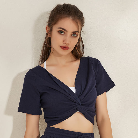 Yoga Wear Short Sleeved Solid Color Sports T shirt Women Spring Summer Breathable Workout Clothes Cropped Short Sleeved Top