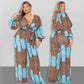 Anna V-Neck Printed Chiffon Vacation Jumpsuit with Belt