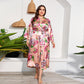 Grande taille russe américain émulation soie chemise de nuit à manches longues vêtements de maison femmes imprimé léopard portable
