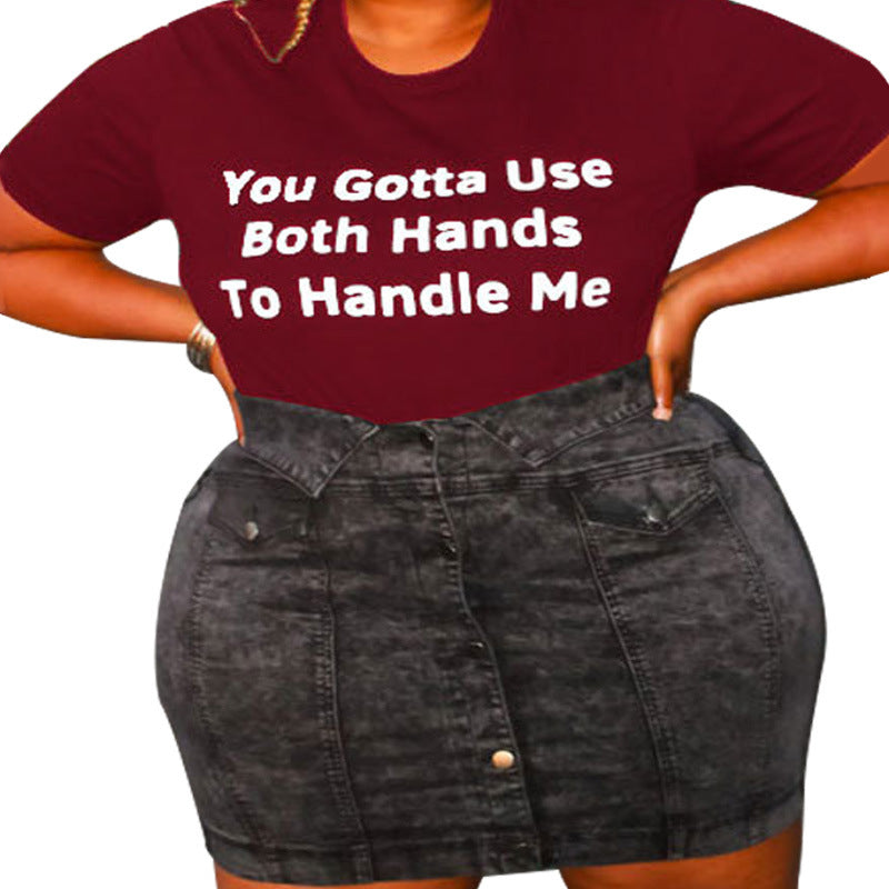 Plus size summer solid color printed tight women’s T-shirt by Maryangel Rebel, featuring a stylish design and comfortable fit.