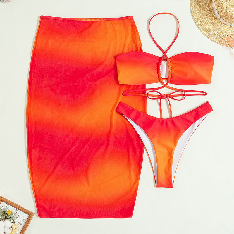 Maillot de bain de plage femmes trois pièces costume été pare-soleil longue Robe Bikini maillot de bain