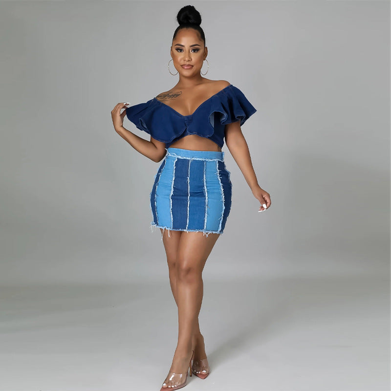 Maryangel Rebel sexy stretch high waist denim skirt, featuring a fitted silhouette and hip-hugging design.