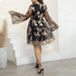 plus Size Autumn Dress V neck Embroidery Party Cocktail Evening Dress