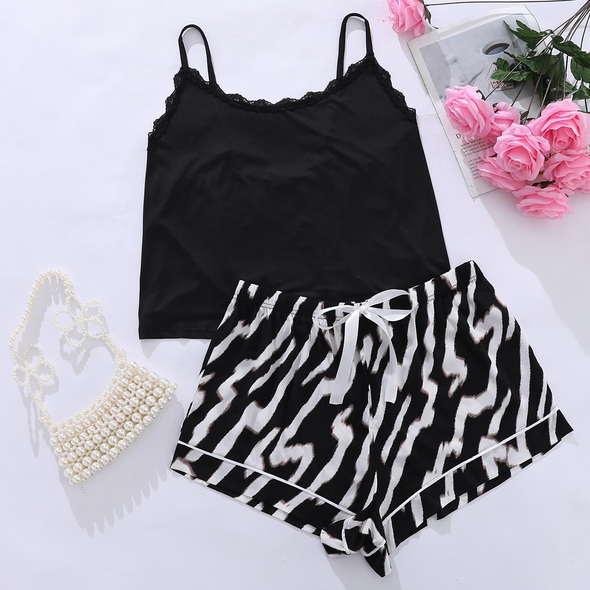 Plus Size Pajamas Women Spring Summer Sling Backless Leopard Print Homewear Suit
